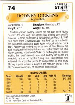 1991 Jockey Star Jockeys #74 Rodney Dickens Back